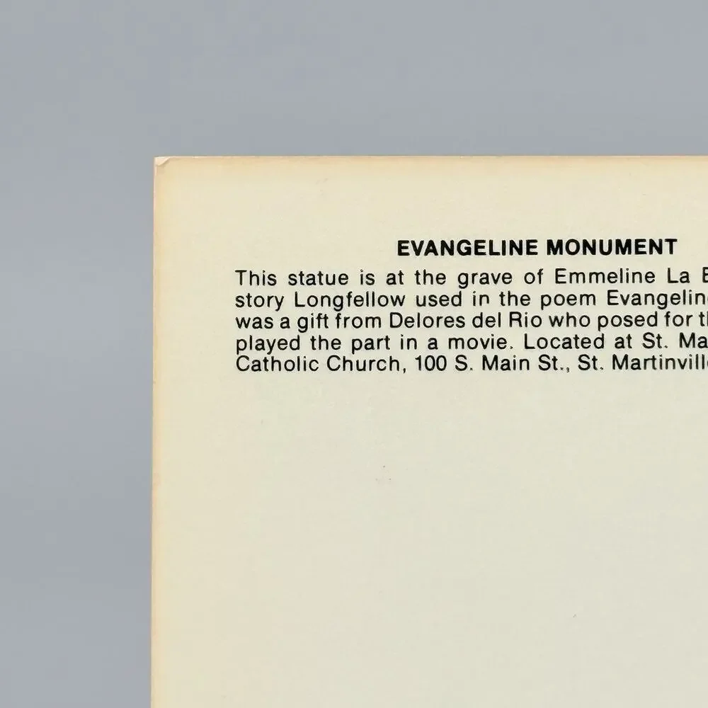 Evangeline Monument Louisiana Vintage Blank Unused Postcard